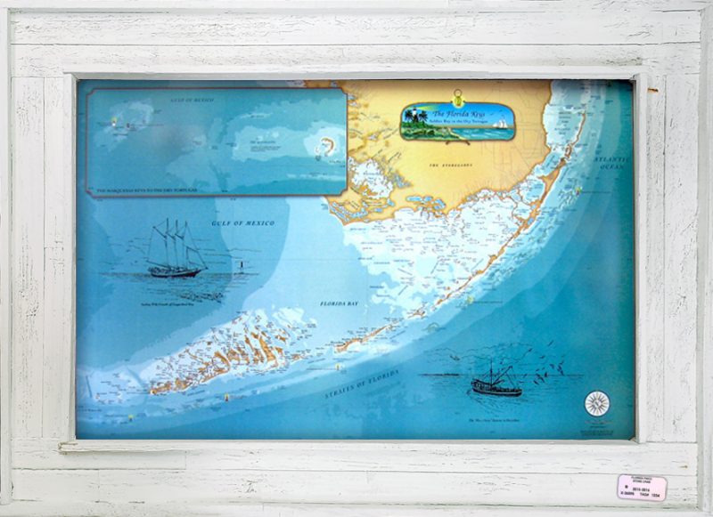 "Original Florida Keys" Chart Medium in our Double Slat White Wash Lobster Trap Frames