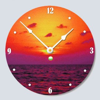 wall clock cordless with beautiful sunset photo on face