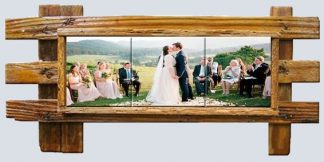 Tile Mural Using 3-4.25" x 4.25"Ceramic Tiles and Placed in a 1/2 Lid Lobster Trap Frame