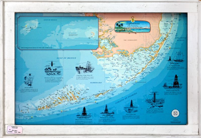 “Lighthouses Of The Florida Keys” Medium in a Single Slat White Wash Lobster Trap Frame