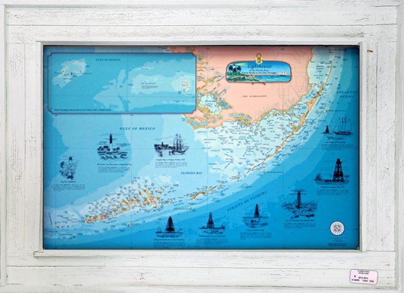 “Lighthouses Of The Florida Keys” Medium in a Double Slat White Wash Lobster Trap Frame