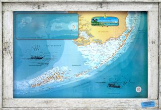 "Original Florida Keys Chart" Medium in a White Wash Lobster Trap Frame