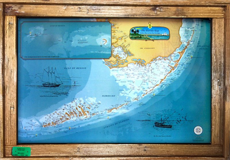 "Original Florida Keys Chart" Medium Dark Wood Finish in a Lobster Trap Frame