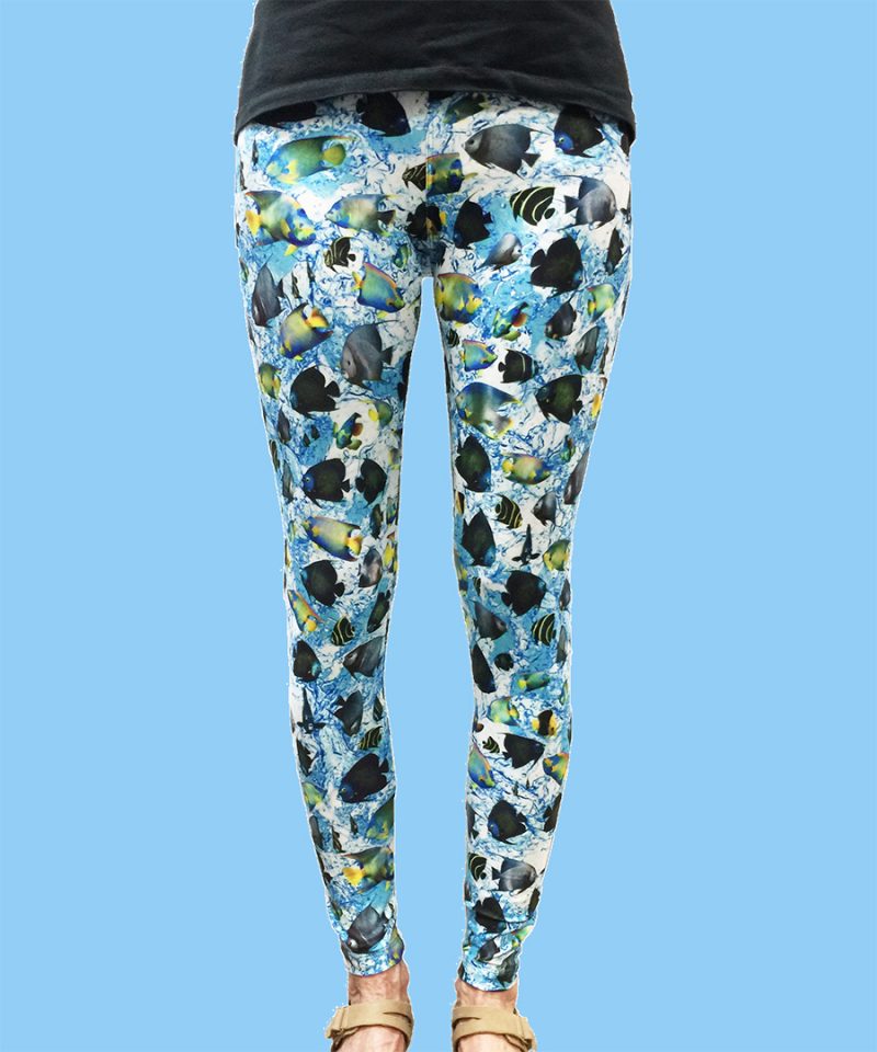ladies leggings with a water splash and 4 varieties of angelfish