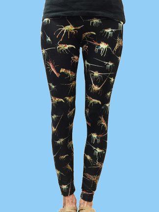 ladies leggings with black background and numerous lobster photos