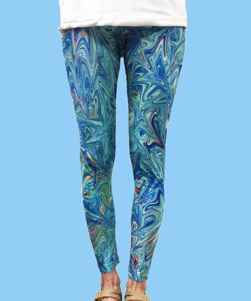 ladies leggings with a design of colorful ocean waves