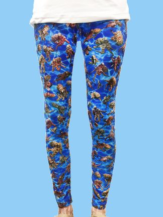 ladies leggings with dark blue ocean background with numerous octopus underwater photos
