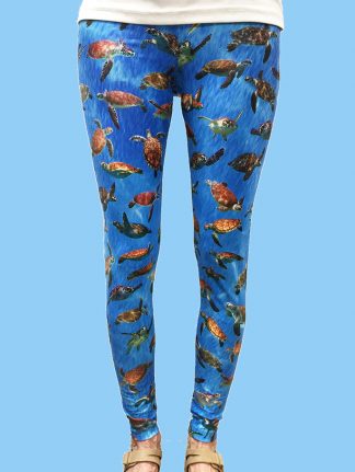 ladies leggings with sea background with lots of turtle photos