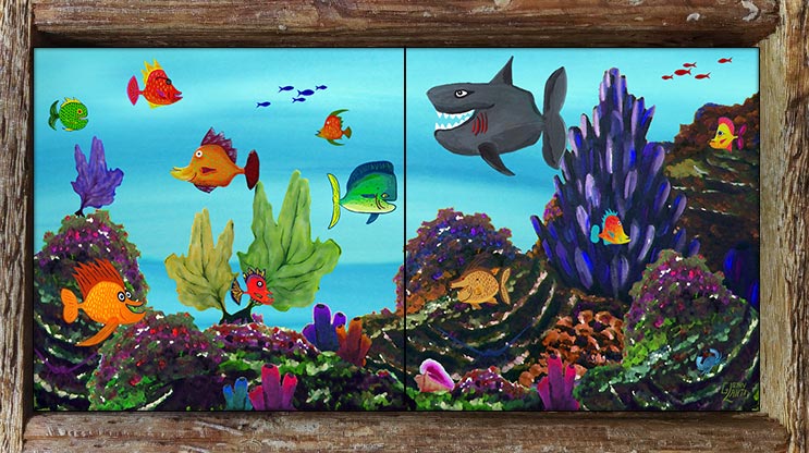 "A Happy Funky Reef" 2 Tile Mini Mural