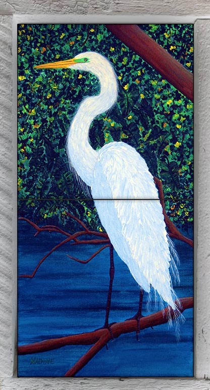 "Great White Heron" 2 Tile Mini Mural