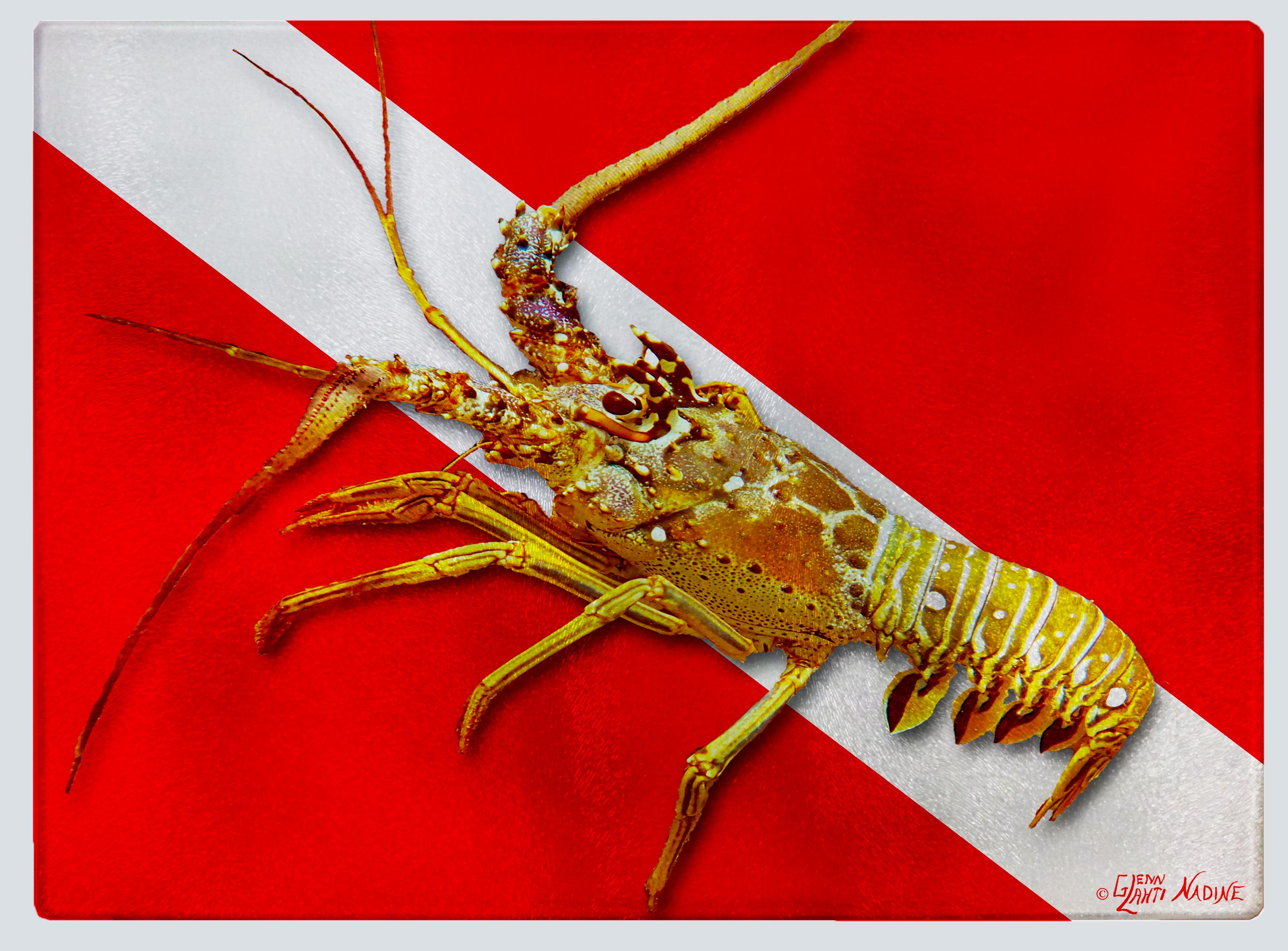 "Lobster with Dive Flag" Cutting Board