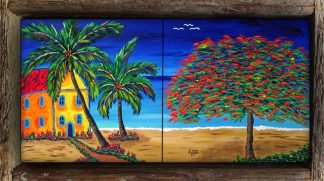 "Paradise Beach" 2 Tile Mini Mural