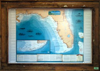 "Shipwrecks Of The Florida and the Eastern Gulf of Mexico" Chart Large in our Dark Wood Finish Lobster Trap Frame
