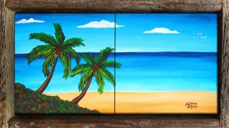 "Bougainvillea on the Shore" 2 Tile Mini Mural