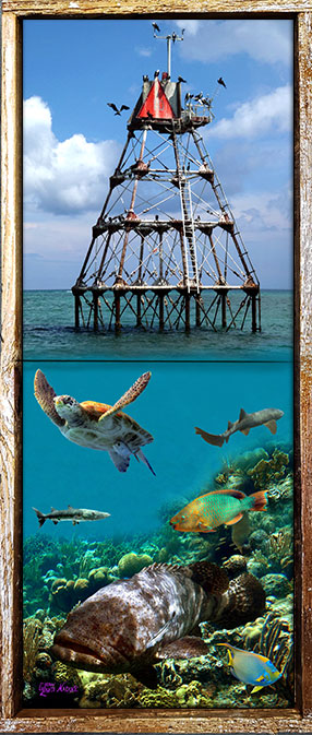 "Molasses Reef Lighthouse with Reef Below"