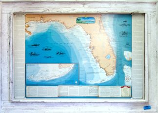 "Shipwrecks Of The Florida and the Eastern Gulf of Mexico" Chart Large in our White Washed Finish Lobster Trap Frame
