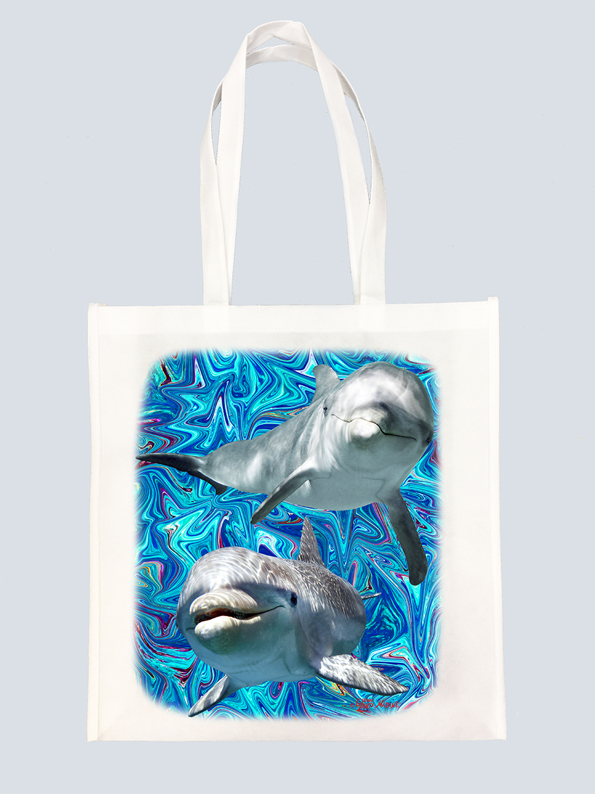 "Dolphin Duo with Ocean Swirl" Tote Bag