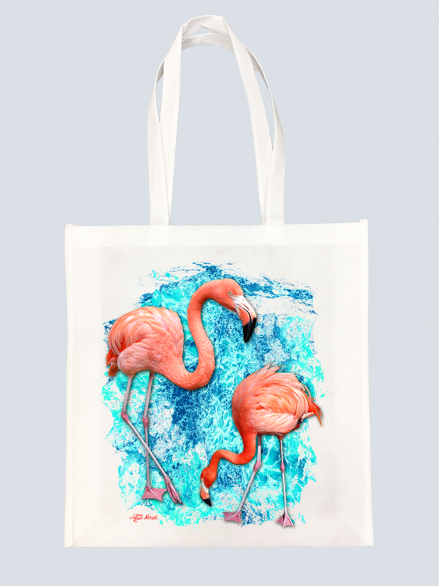 "Flamingo Duo with Ocean" Tote Bag