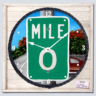 "Mile Marker Zero" White Washed Framed Clock