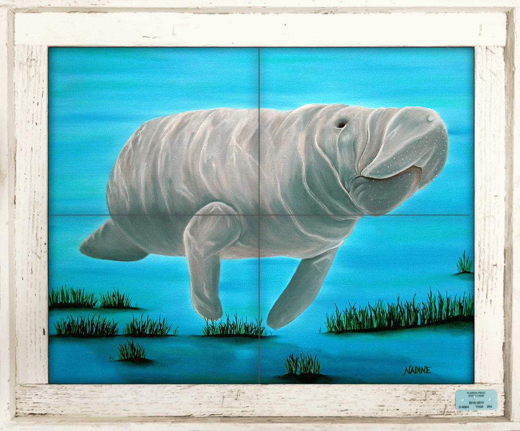 Manatee Tile “Mr Manatee” Tile Mural - Lobster Trap Art