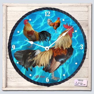 "Three Roosters" Framed Clock
