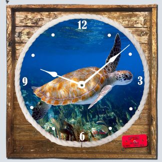 "Turtle Swimming" Framed Clock