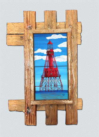 "American Shoals Lighthouse" 2 Tile Mural Lid