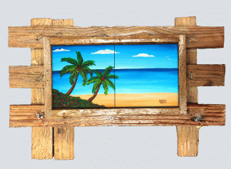 "Bougainvillea on the Shore" 2 Tile Mural Lid