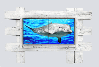 "Dolphin with Surface Water" 2 Tile Mural Lid