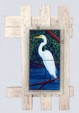 "Great White Heron" 2 Tile Mural Lid
