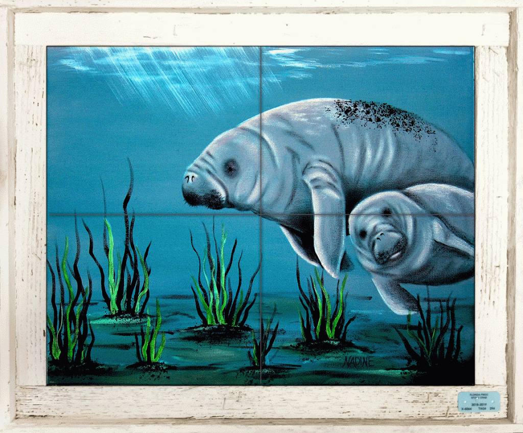 Manatee Tile “Momma Manatee” Tile Mural - Lobster Trap Art