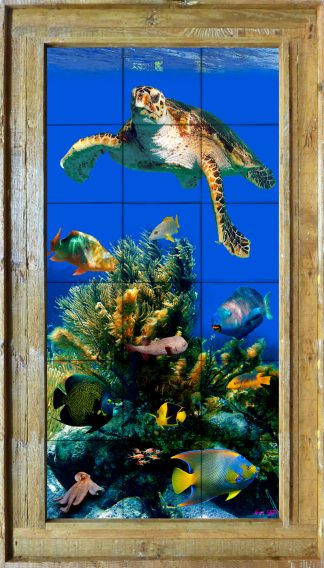 "TURTLE ON THE REEF" TILE MURAL